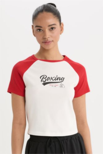 Woman Ecru Slim Fit Ribana Short Sleeve T-Shirt