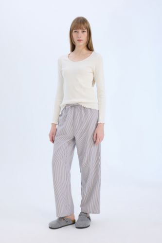 Pijama Takımı Regular Fit Poplin Uzun Kollu Üst Çizgili Uzun Alt-Fall in Love