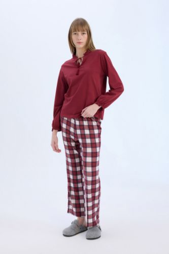 Pijama Takımı Regular Fit Uzun Kollu Üst Kareli Uzun Alt-Fall in Love