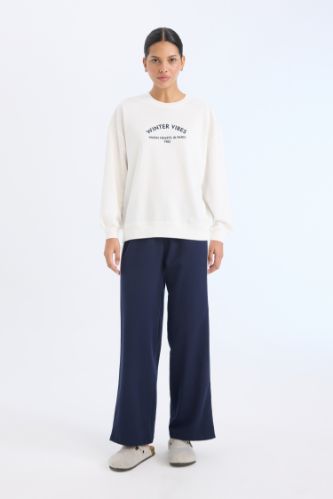 Pijama Takımı Regular Fit Uzun Kollu Baskılı Üst Beli Lastikli Uzun Alt