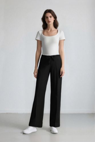 Wide Leg Kumaş Pantolon Normal Bel Geniş Cepli Pensli Bol Paça