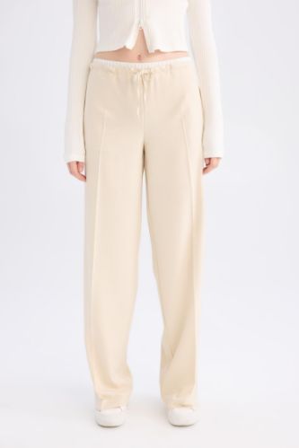 Wide Leg Pensli Kumaş Pantolon Normal Bel Geniş Cepli Bol Paça