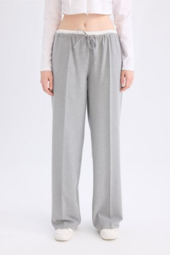 Wide Leg Kumaş Pantolon Normal Bel Geniş Cepli Pensli Bol Paça