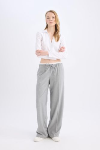 Wide Leg Kumaş Pantolon Normal Bel Geniş Cepli Pensli Bol Paça