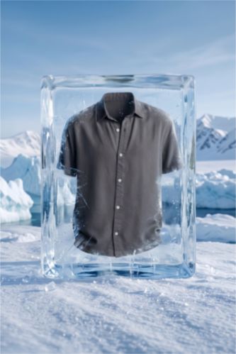 Men Anthracite Regular Fit Tencel Short Sleeve Shirt