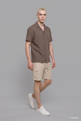 رجال كاكي Regular Fit Short Sleeve Shirt