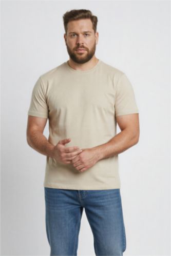 تيشيرت قطن نص كم قصة عادية برقبة مستديرة