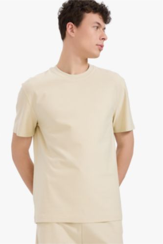 تيشيرت قطن نص كم قصة عادية برقبة مستديرة