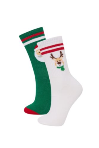 Kadın Yılbaşı Temalı 2'li Pamuklu Uzun Çorap