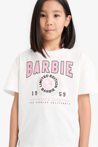 Kız Çocuk Barbie Relax Fit Bisiklet Yaka Kısa Kollu Tişört