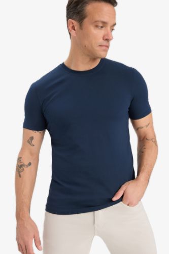 Slim Fit Dar Kesim Bisiklet Yaka Kısa Kollu Tişört