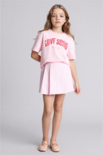 Kız Çocuk - Genç Kız Pembe Gabardin Etek Kız Çocuk