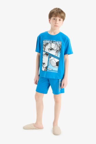 Erkek Çocuk Pijama Takımı Baskılı Kısa Kollu Üst Beli Lastikli Şort