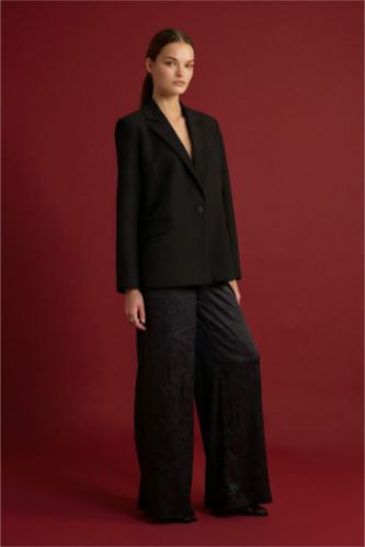 Wide Leg High Waist Long Length Knit Trousers