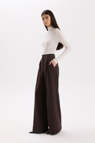 Wide Leg Kışlık Pantolon Geniş Paça Pensli Cepli Yüksek Bel Uzun Boy