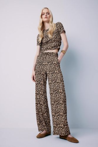 Straight Fit Leopar Desenli Cepli Bürümcük Pantolon