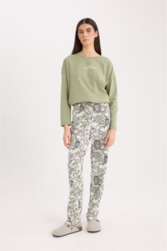 Pijama Takımı Regular Fit Uzun Kollu Baskılı Üst Desenli Uzun Alt-Fall in Love