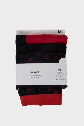 Regular Fıt Kalp Desenli 3'lü Boxer