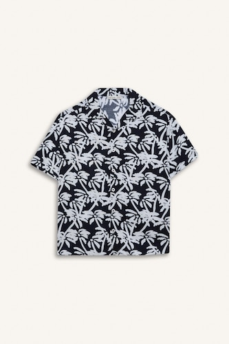 Boy Oversize Polo Neck Patterned Short Sleeve Shirt
