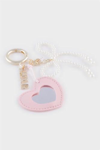 WOMAN Pink Woman Pink Heart Pearl Charm Keychain