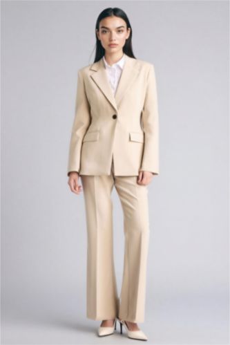 WOMAN Beige Flare Flare Zipper Trousers