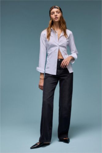 Straight Wide Leg High Waist Long Washed Jeans