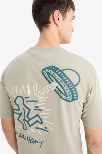 %100 Pamuk Haring Boxy Fit Bisiklet Yaka Kısa Kollu Tişört
