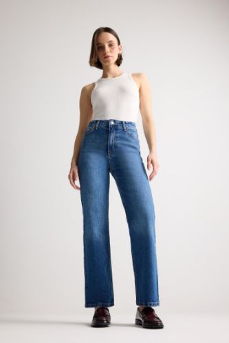 Comfort Straight Yüksek Bel Bilek Boy Jean Yıkamalı Pantolon