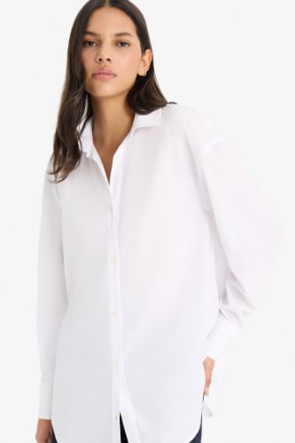 Oversize Fit Shirt Collar Poplin Long Sleeve Shirt