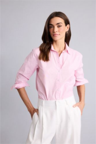 WOMAN Light Pink Oversize Fit Shirt Collar Poplin Long Sleeve Shirt