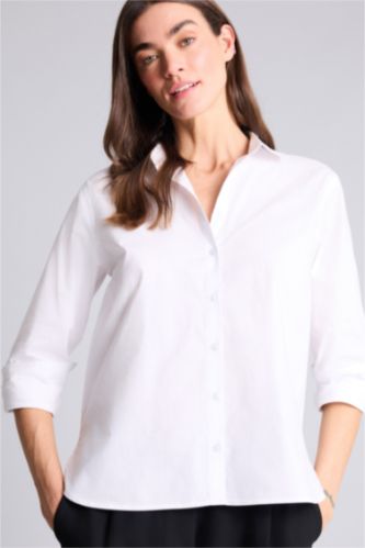 WOMAN White Oversize Fit Shirt Collar Poplin Long Sleeve Shirt