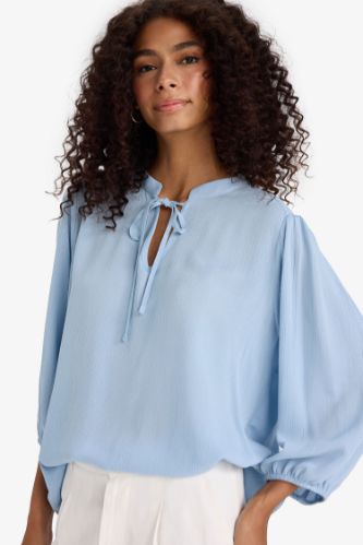 Regular Fit Crinkle Viscose Long Sleeve Blouse