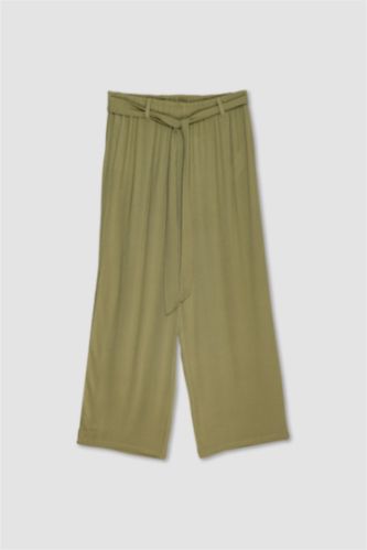WOMAN Khaki Culotte Fit Crinkle Viscose