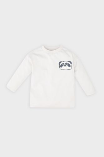 Erkek Bebek Bisiklet Yaka Baskılı Uzun Kollu Tişört