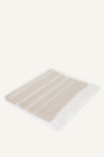 Women Beige Woman Patterned Cotton Beach Towel