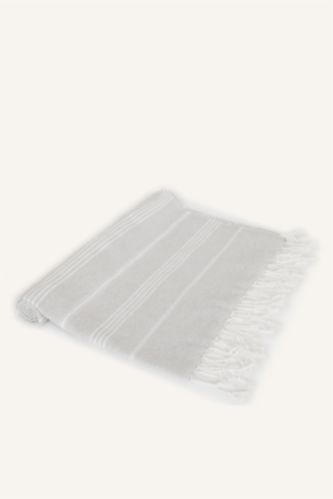 Kadın Açık Gri Kadın Desenli Pamuklu Plaj Havlusu