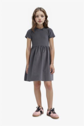 Girl Crew Neck Corduroy Short Sleeve Dress