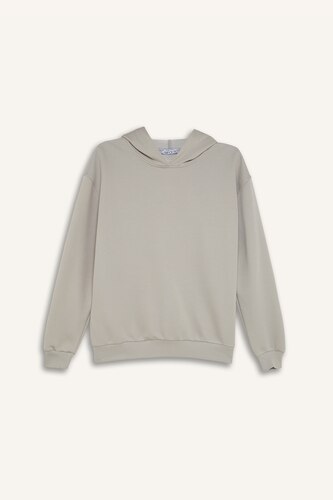 Loose Fit Kapüşonlu Basıc Kalın Kumaş Sweatshirt