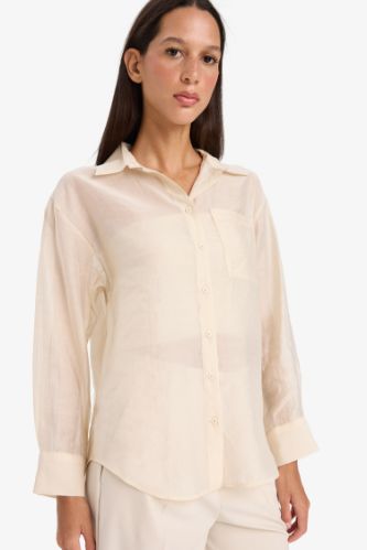 Oversize Geniş Kalıp Basic Düz Modal Uzun Kollu Gömlek