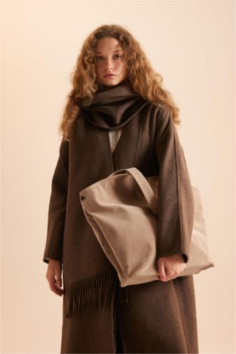 Kadın Bej Kadın Maksi Süet Omuz Çantası