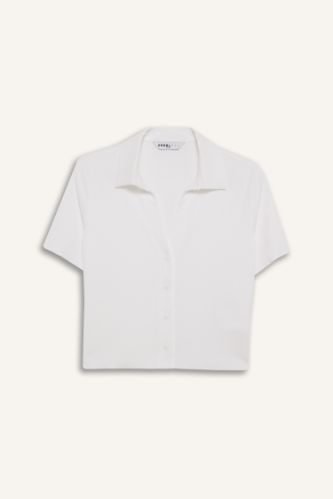 Coool Fitted Bürümcük Kısa Kollu Beyaz Gömlek