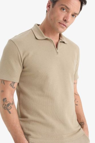Regular Fit Kısa Kollu Dokulu Polo Tişört