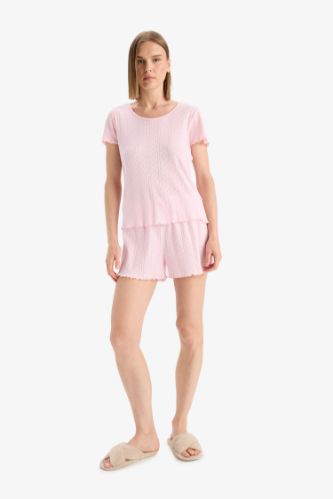 Regular Fit Pijama Takımı Kısa Kollu pijama Üstü Esnek Belli Şort Pijama Altı-Fall in Love