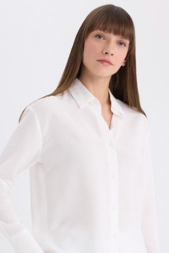 Oversize Geniş Kalıp Basic Düz Uzun Kollu Beyaz Gömlek