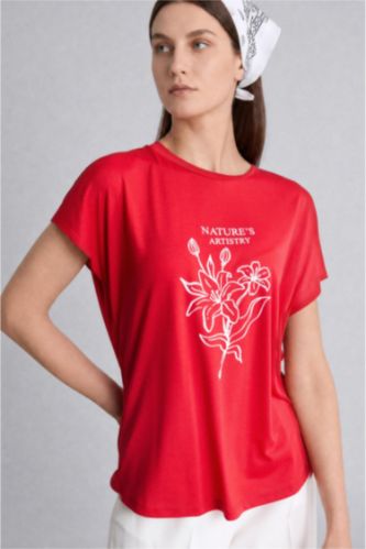 Women Red Regular Fit Short Sleeve T-Shirt