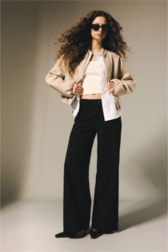 FEMME Noir Pantalon Longueur standard La Gabardıne Jambes larges