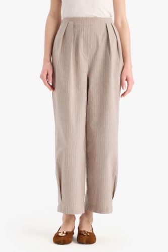 Harem Çizgili Pensli Keten Karışımlı Pantolon