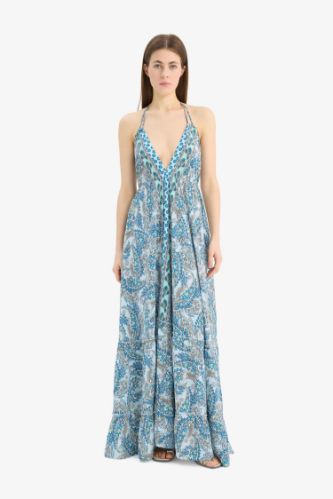 Regular Fit Etnik Desenli Boyundan Bağlamalı Maxi Plaj Elbisesi-Fall in Love