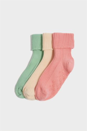 Девчачьи носки длинные с нескользящей подошвой, комплект из 3-х пар, хлопковые