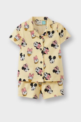 Kız Bebek Disney Mickey & Minnie Pijama Takımı Kısa Kollu Penye Pijama Üstü Esnek Belli Şort Pijama Altı